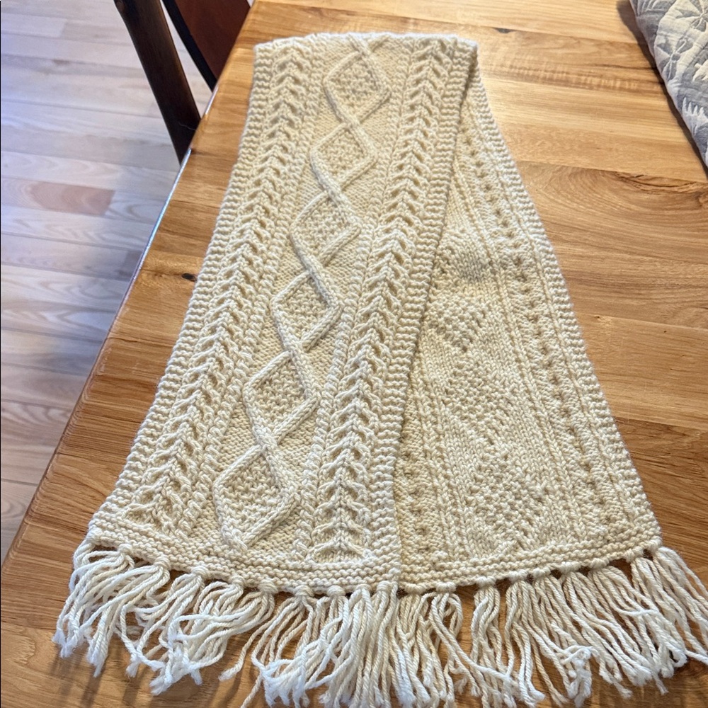 Barnas Mor, Hand Knit in Donegal, Elegant Cream Wool Scarf